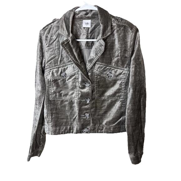 Cabi Sunday Topper Velvet Cropped Blazer Layering Jacket Womens Small Grey Brown - Picture 1 of 8
